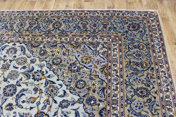 Large Persian Kashan Carpet 420 × 310 cm – Hand-Knotted Wool Medallion Rug