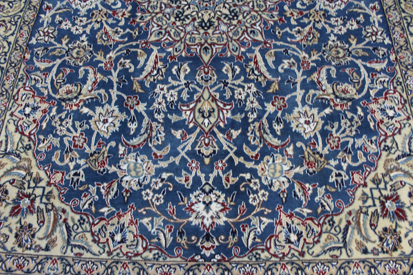 Persian Nain Wool & Silk Rug 244 × 192 cm – Hand-Knotted Blue Medallion Carpet