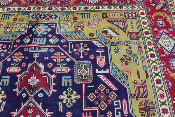 Vintage Persian Heriz Carpet 387 × 270 cm – Hand-Knotted Wool Geometric Rug