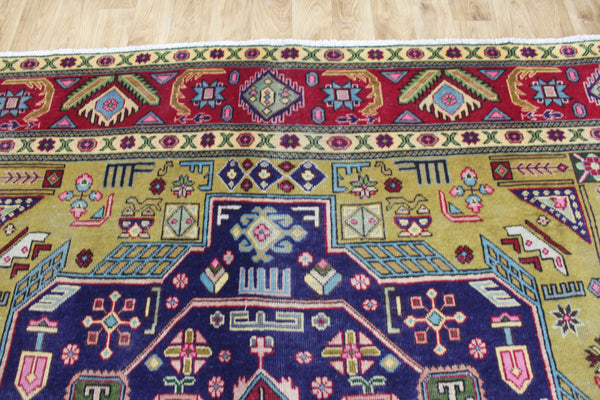 Vintage Persian Heriz Carpet 387 × 270 cm – Hand-Knotted Wool Geometric Rug