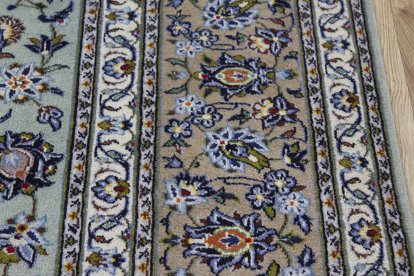 Large Persian Kashan Carpet 360 × 277 cm – Hand-Knotted Wool Pale Green Rug