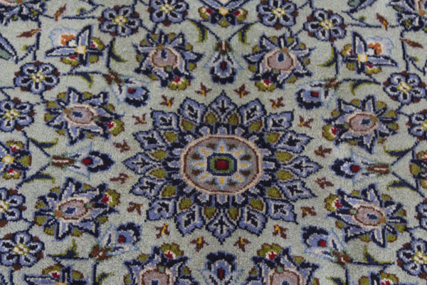 Large Persian Kashan Carpet 360 × 277 cm – Hand-Knotted Wool Pale Green Rug