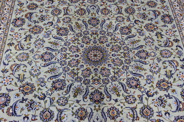 Large Persian Kashan Carpet 360 × 277 cm – Hand-Knotted Wool Pale Green Rug