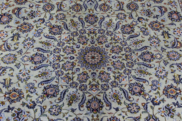 Large Persian Kashan Carpet 360 × 277 cm – Hand-Knotted Wool Pale Green Rug