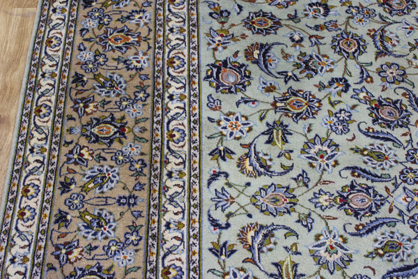Large Persian Kashan Carpet 360 × 277 cm – Hand-Knotted Wool Pale Green Rug