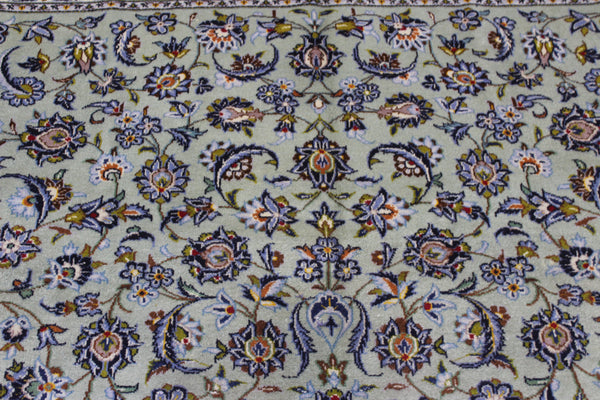 Large Persian Kashan Carpet 360 × 277 cm – Hand-Knotted Wool Pale Green Rug