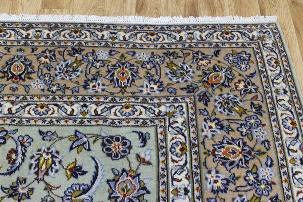 Large Persian Kashan Carpet 360 × 277 cm – Hand-Knotted Wool Pale Green Rug