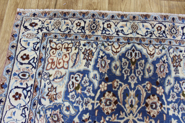 FINE HANDMADE PERSIAN NAIN BLUE RUG WOOL AND SILK 197 X 105 CM