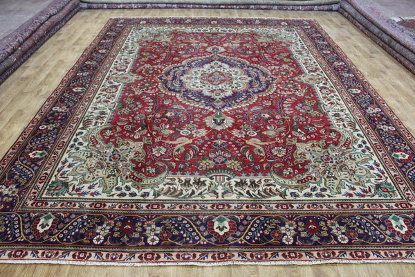 Vintage Persian Tabriz Carpet 382 × 287 cm – Hand-Knotted Wool Rug
