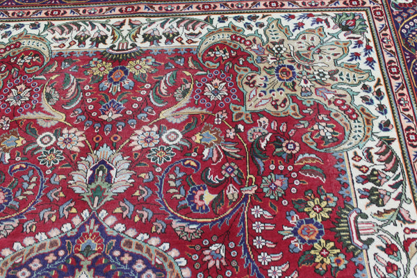 Vintage Persian Tabriz Carpet 382 × 287 cm – Hand-Knotted Wool Rug