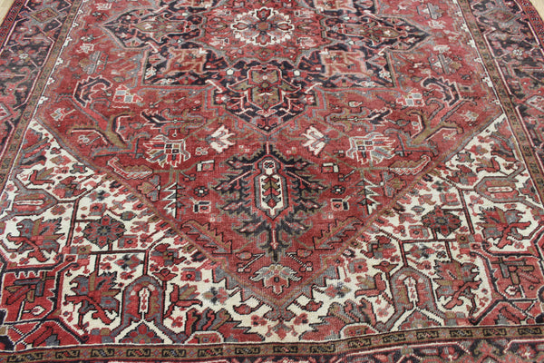 Antique Persian Heriz Carpet 345 × 250 cm – 1930s Hand-Knotted Wool Rug