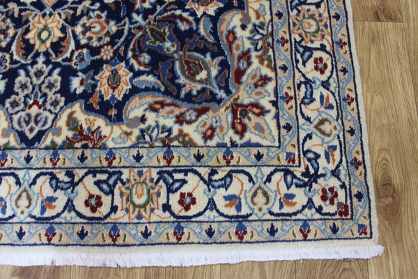 HAND KNOTTED PERSIAN NAIN BLUE RUG WOOL AND SILK 195 X 122 CM
