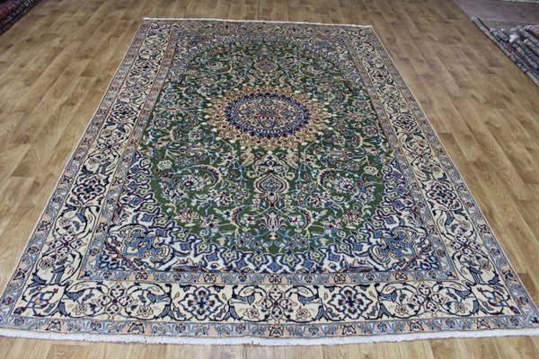 FINE HANDMADE PERSIAN NAIN GREEN RUG WOOL AND SILK 300 X 195 CM