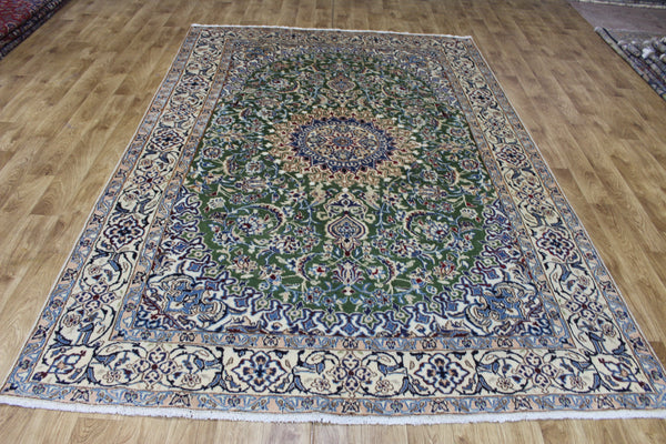 FINE HANDMADE PERSIAN NAIN GREEN RUG WOOL AND SILK 300 X 195 CM