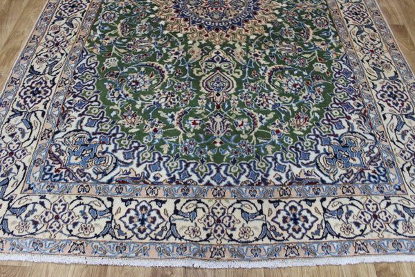 FINE HANDMADE PERSIAN NAIN GREEN RUG WOOL AND SILK 300 X 195 CM