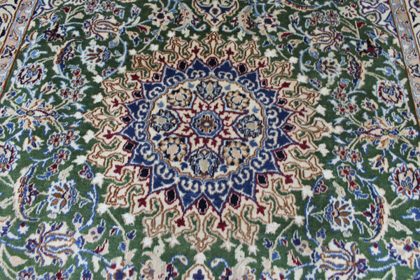 FINE HANDMADE PERSIAN NAIN GREEN RUG WOOL AND SILK 300 X 195 CM