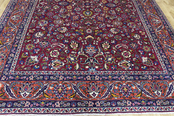 SIGNED ANTIQUE PERSIAN MASHAD CARPET WITH GREAT DESIGN AND SUPERB COLOURS  340 X 245 CM