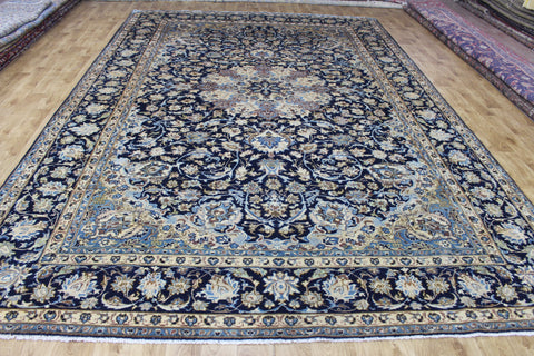 VINTAGE HANDMADE PERSIAN KASHAN BLUE CARPET FLORAL DESIGN 425 X 280 CM