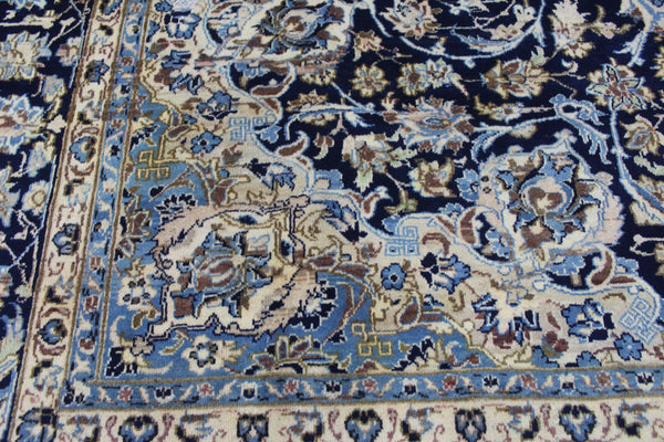 VINTAGE HANDMADE PERSIAN KASHAN BLUE CARPET FLORAL DESIGN 425 X 280 CM