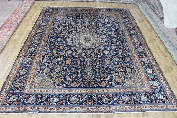 ANTIQUE PERSIAN MASHAD BLUE CARPET OF FLORAL DESIGN 385 X 300 CM