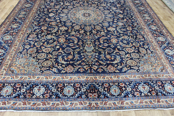 ANTIQUE PERSIAN MASHAD BLUE CARPET OF FLORAL DESIGN 385 X 300 CM