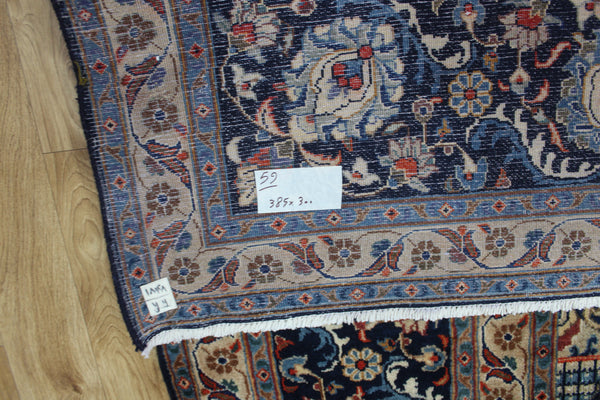 ANTIQUE PERSIAN MASHAD BLUE CARPET OF FLORAL DESIGN 385 X 300 CM