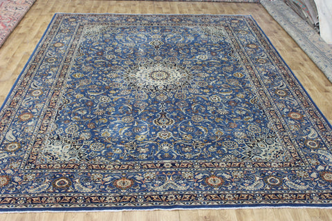 ANTIQUE PERSIAN MASHAD BLUE CARPET OF FLORAL DESIGN 380 X 300 CM