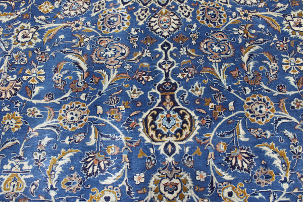 ANTIQUE PERSIAN MASHAD BLUE CARPET OF FLORAL DESIGN 380 X 300 CM