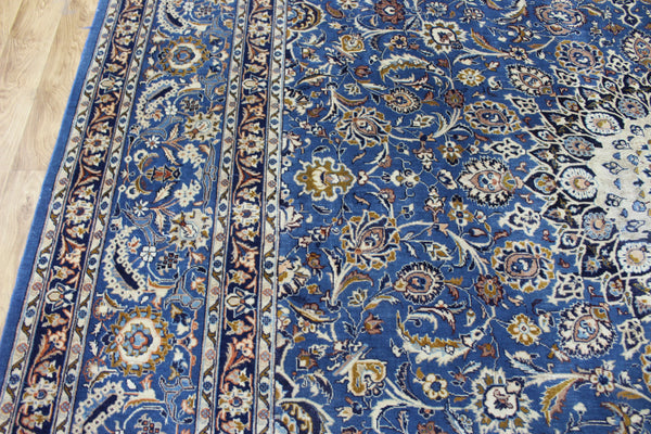 ANTIQUE PERSIAN MASHAD BLUE CARPET OF FLORAL DESIGN 380 X 300 CM