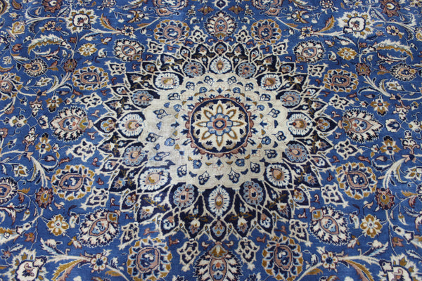 ANTIQUE PERSIAN MASHAD BLUE CARPET OF FLORAL DESIGN 380 X 300 CM