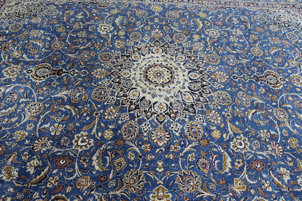 ANTIQUE PERSIAN MASHAD BLUE CARPET OF FLORAL DESIGN 380 X 300 CM