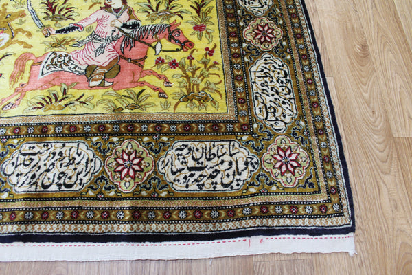 One of a Kind Master Piece Persian Qum Silk Rug, with Hunting Design 160 x 115 cm