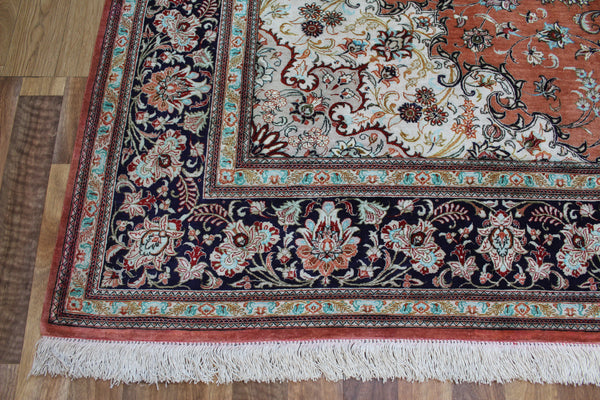 A good example of a Persian Qum silk rug with fine weave and floral design 300 x 200 cm