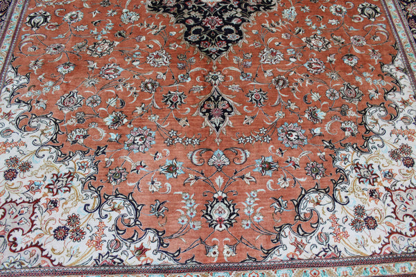 A good example of a Persian Qum silk rug with fine weave and floral design 300 x 200 cm