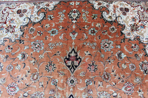 A good example of a Persian Qum silk rug with fine weave and floral design 300 x 200 cm