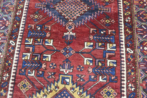 ANTIQUE PERSIAN HERIZ RUNNER OF TRADITIONAL WITH SIX MEDALLION 395 X 112 CM