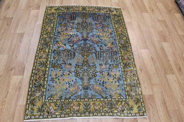 ANTIQUE PERSIAN QUM/ GOM RUG, HUNTING DESIGN SUPERB COLOUR 150 X 103 CM