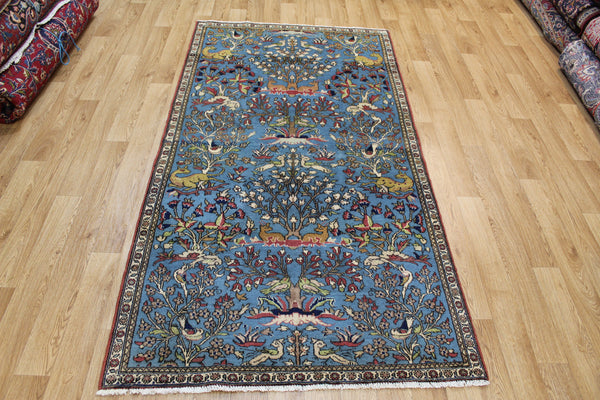 ANTIQUE PERSIAN QUM RUG, HUNTING DESIGN 207 X 110 CM