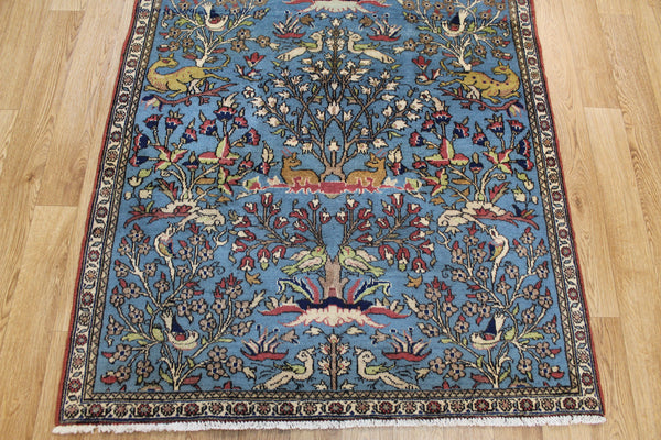 ANTIQUE PERSIAN QUM RUG, HUNTING DESIGN 207 X 110 CM