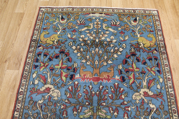 ANTIQUE PERSIAN QUM RUG, HUNTING DESIGN 207 X 110 CM