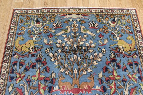 ANTIQUE PERSIAN QUM RUG, HUNTING DESIGN 207 X 110 CM