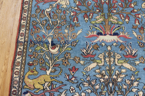 ANTIQUE PERSIAN QUM RUG, HUNTING DESIGN 207 X 110 CM