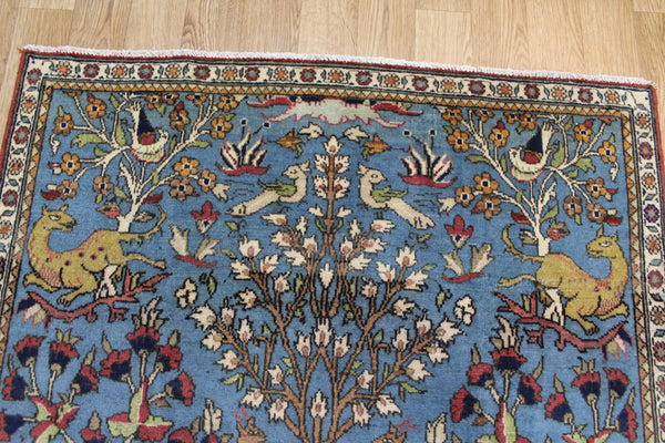 ANTIQUE PERSIAN QUM RUG, HUNTING DESIGN 207 X 110 CM