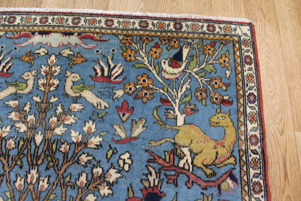 ANTIQUE PERSIAN QUM RUG, HUNTING DESIGN 207 X 110 CM