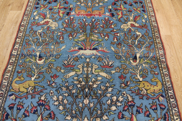 ANTIQUE PERSIAN QUM RUG, HUNTING DESIGN 207 X 110 CM