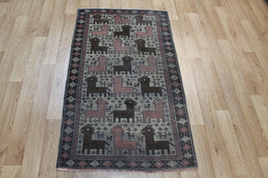 ANTIQUE PRSIAN BALUCH RUG, ANIMAL DESIGN 138 X 80 CM