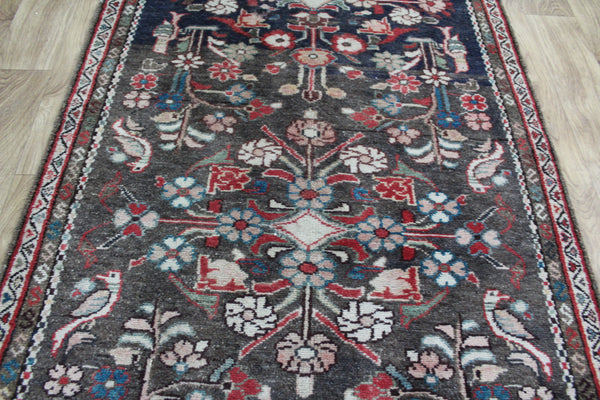 Handmade Persian Hamadan Runner Birds & Floral Design 320 x 93 cm