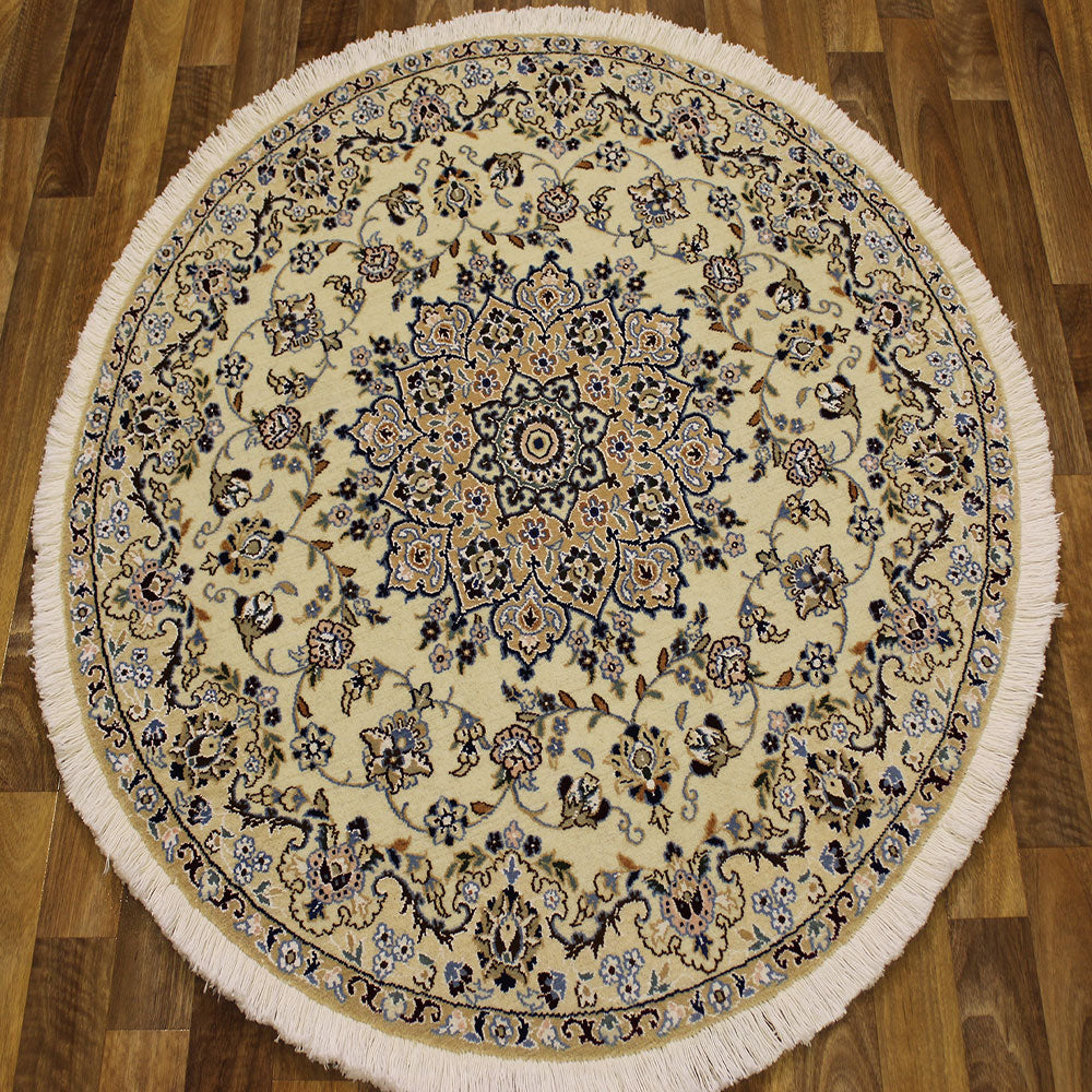 Handmade Persian Nain Silk & Wool Rug 115 cm