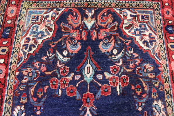 OLD HANDMADE PERSIAN MAHAL BLUE RUNNER 324 X 115 CM