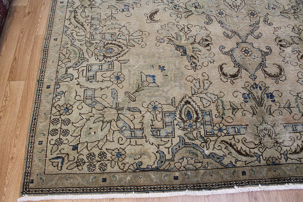 Overdyed Persian Tabriz Beige carpet 11x8 feet